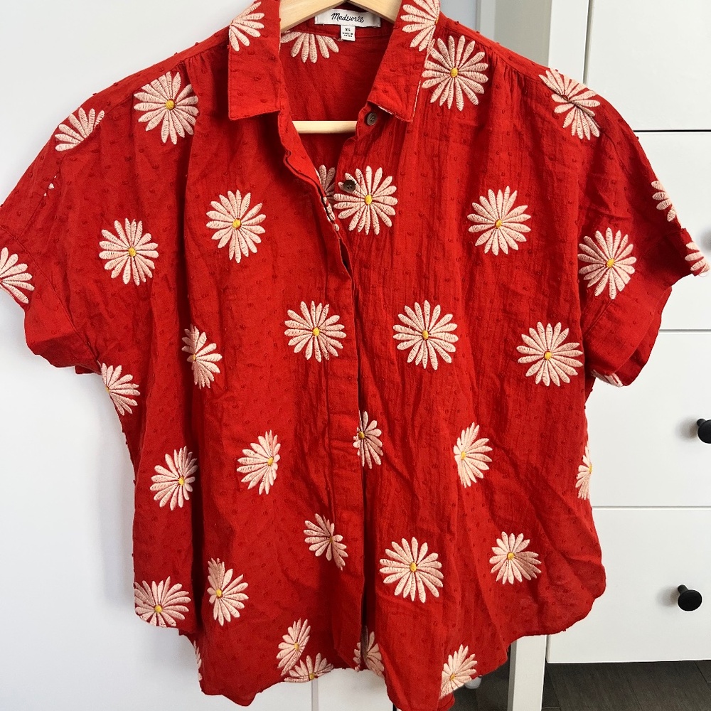 Madewell Floral Short Sleeve Button Up Shirt